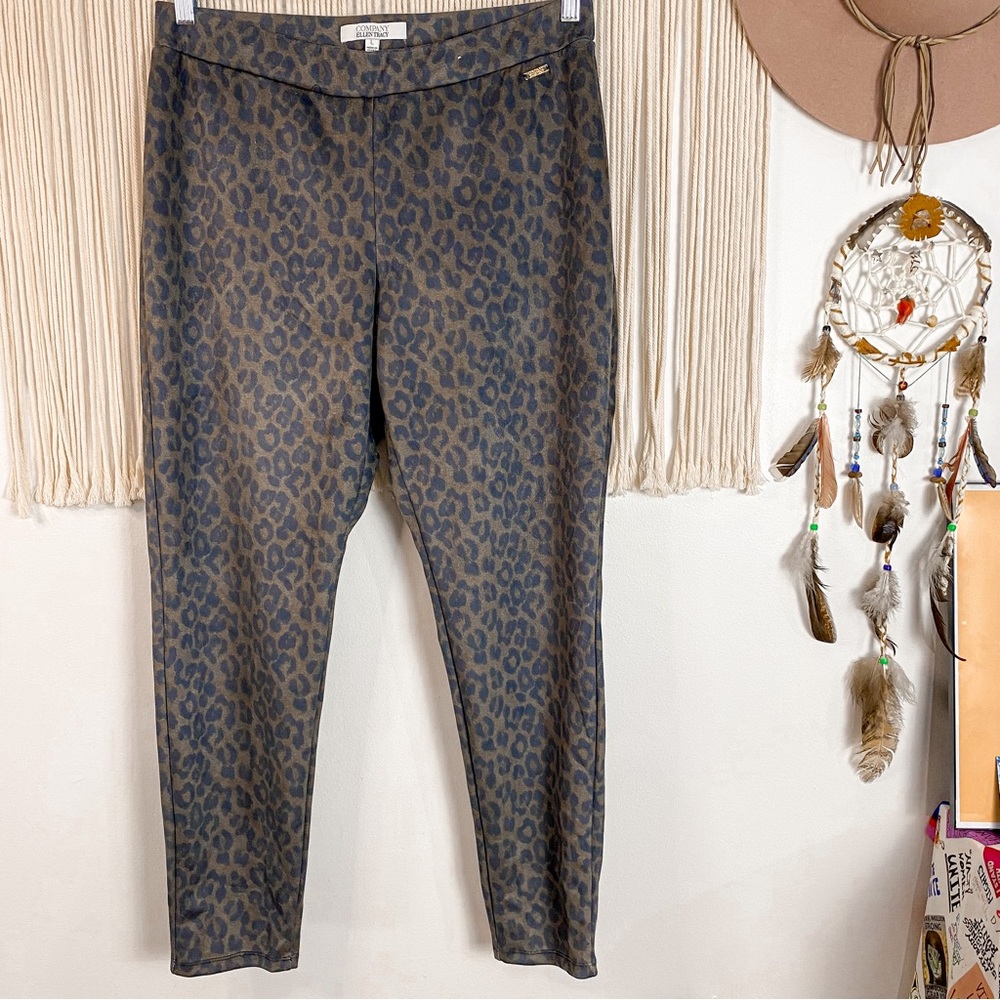 Ellen Tracy Animal Print Faux Suede Leggings Size Large